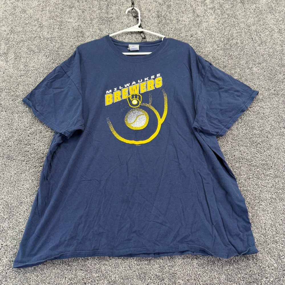 MLB Milwaukee Brewers T Shirt Mens 2XL Double Extra Large Navy Blue Graphic Tee